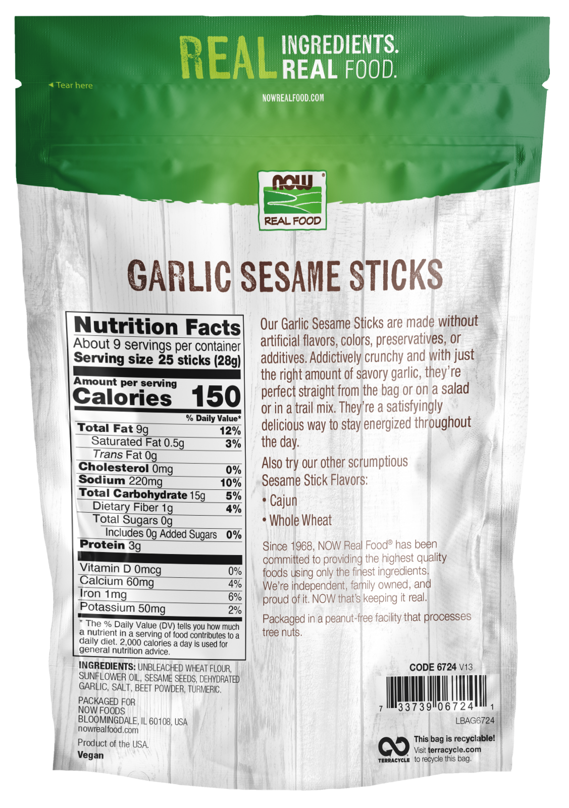 NOW Foods, Garlic Sesame Sticks, Deliciously Crunchy and Savory, 9 oz