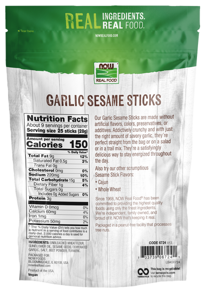 NOW Foods, Garlic Sesame Sticks, Deliciously Crunchy and Savory, 9 oz