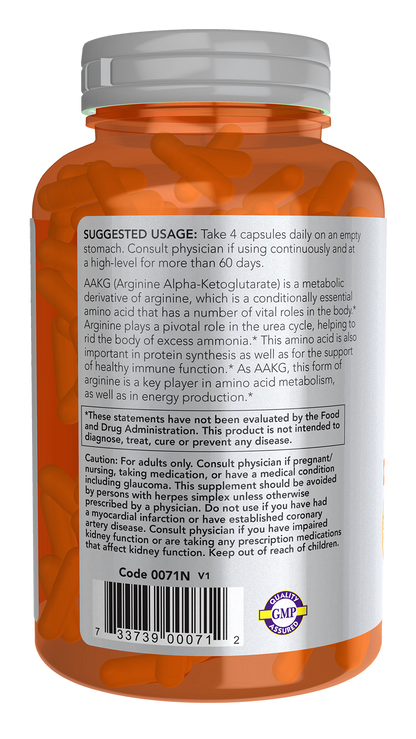 NOW Sports, AAKG 2200, Arginine, Energy Production*, 180 Veg Caps