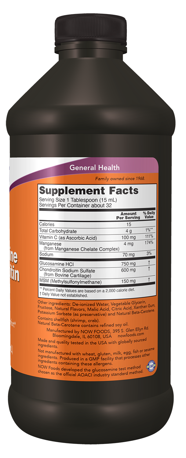NOW Supplements, Glucosamine & Chondroitin with MSM, Liquid, 16 fl. oz