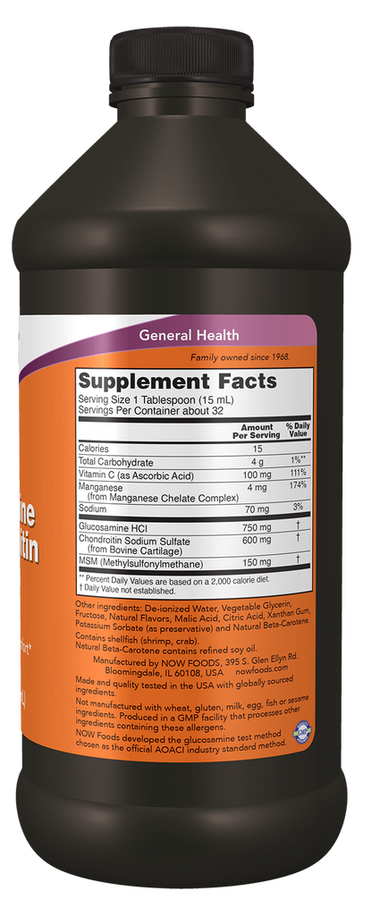 NOW Supplements, Glucosamine & Chondroitin with MSM, Liquid, 16 fl. oz