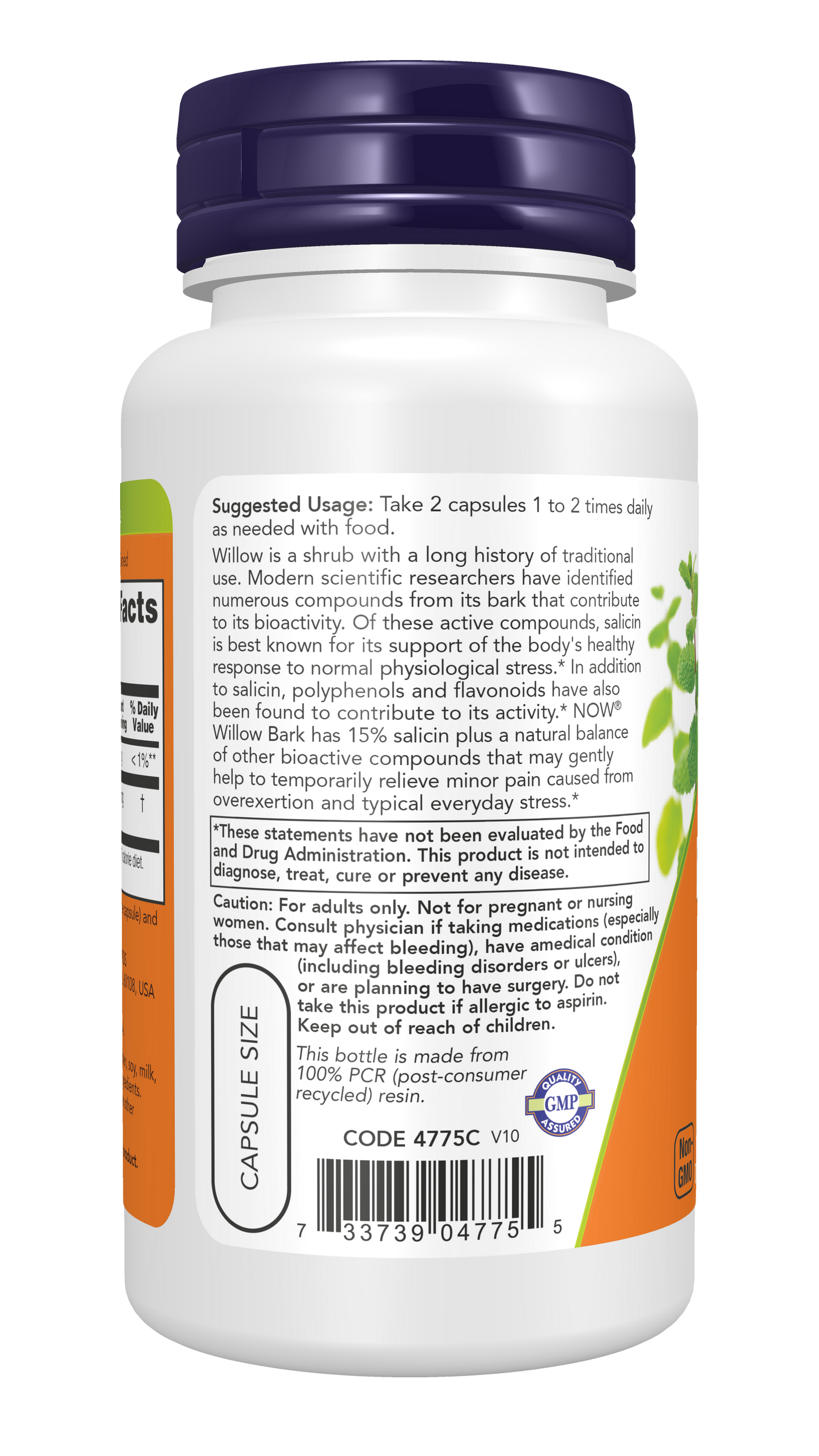 NOW Supplements, White Willow Bark 400 mg with 15% Salicin, 100 Veg Caps