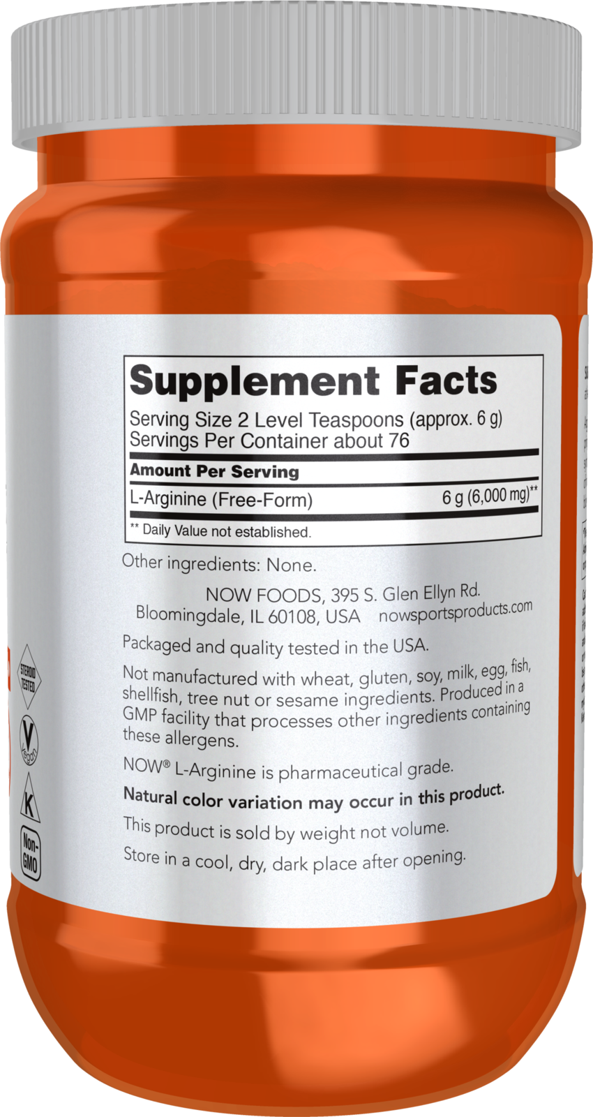 NOW Sports, L-Arginine Powder, Nitric Oxide Precursor*, Amino Acids, 1 lb