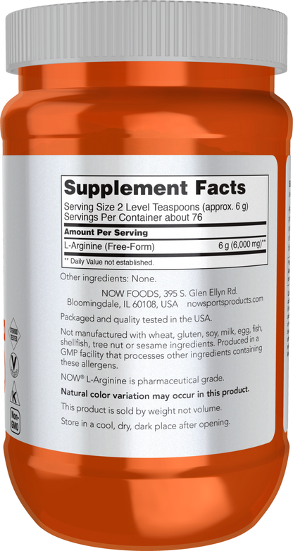 NOW Sports, L-Arginine Powder, Nitric Oxide Precursor*, Amino Acids, 1 lb