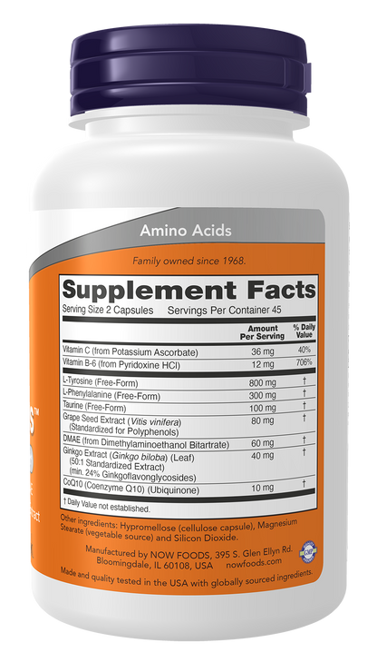 NOW Supplements, True Focus, with Amino Acids, DMAE + CoQ10, 90 Veg Caps