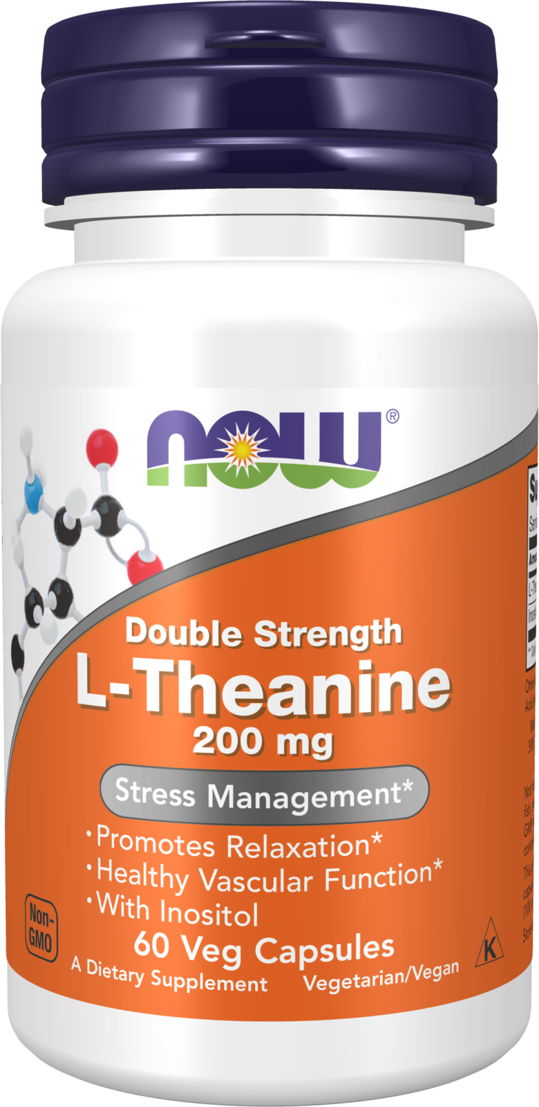 NOW Supplements, L-Theanine 200 mg with Inositol, 60 Veg Caps