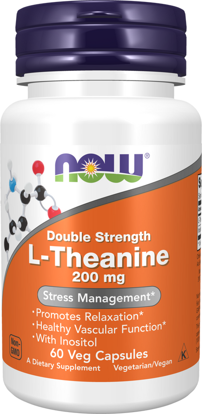NOW Supplements, L-Theanine 200 mg with Inositol, 60 Veg Caps
