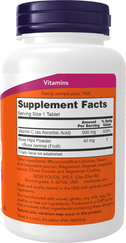 NOW Supplements, Vitamin C-500 with Rose Hips, 250 Tabs
