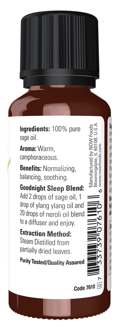 NOW Essential Oils, Sage Oil, Undiluted, Steam Distilled, 1 fl. oz