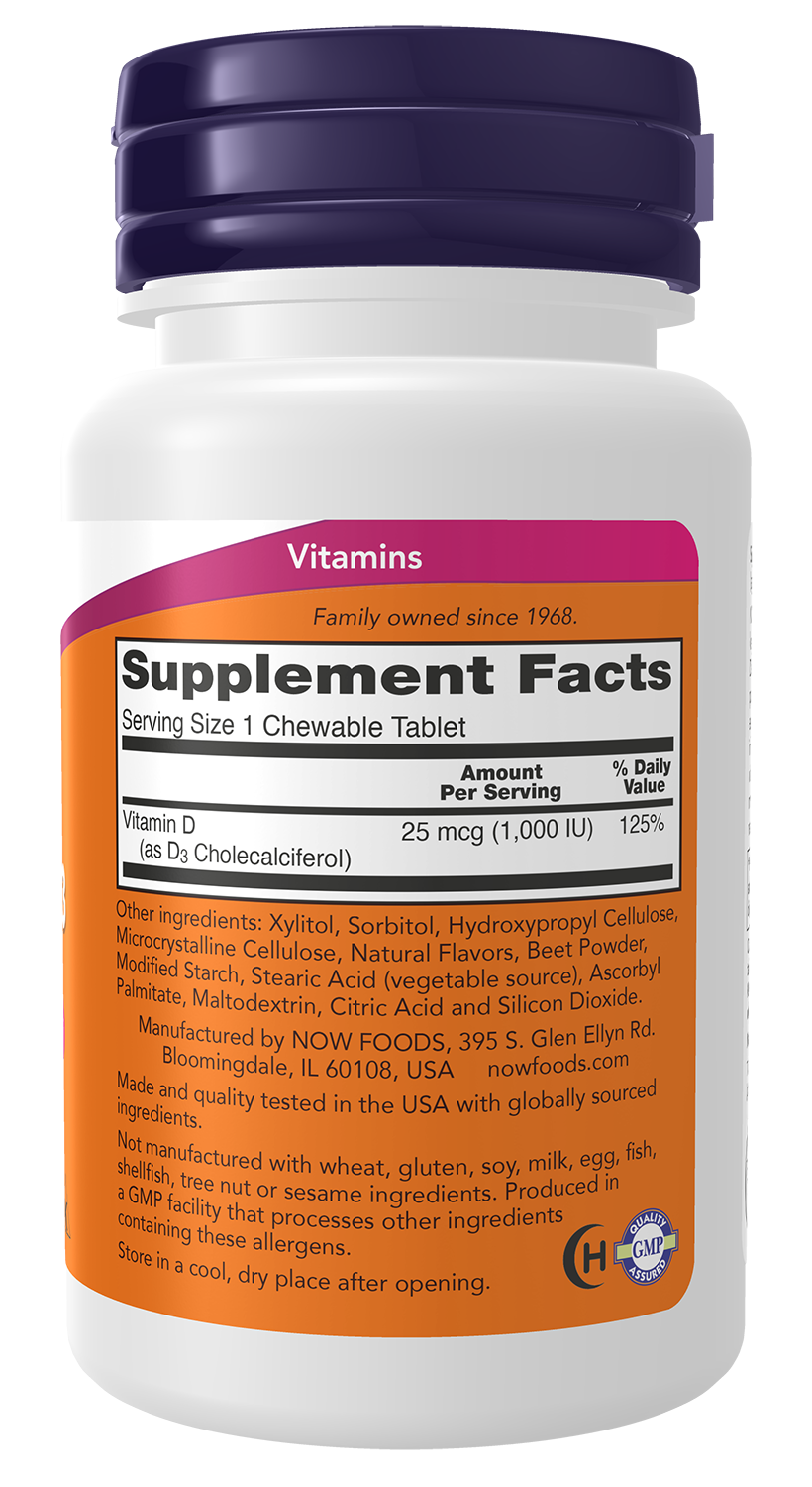 NOW Supplements, Vitamin D-3 1,000 IU, Structural Support*, 180 Chewables