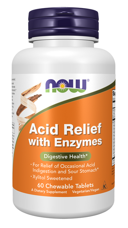 NOW Supplements, Acid Relief with Enzymes, Digestive Health*, 60 Chewables