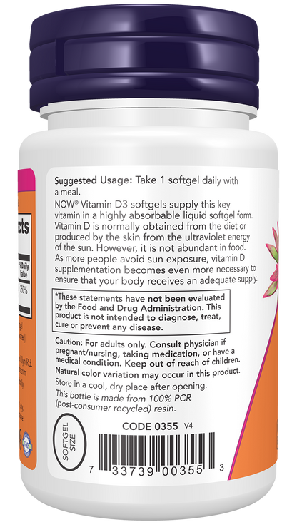 NOW Supplements, Vitamin D-3 2,000 IU, Structural Support*, 30 Softgels