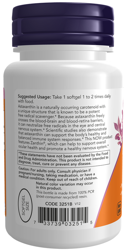 NOW Supplements, Astaxanthin 4 mg, Zanthin®, 60 Veg Softgels