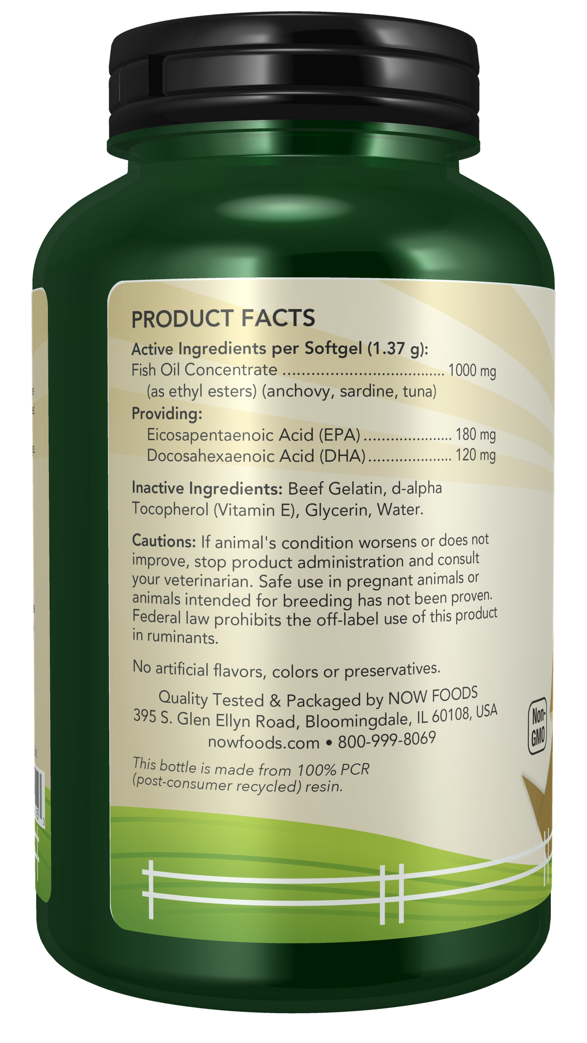 NOW Pet Health, Omega 3 Supplement, For Cats & Dogs, 180 Softgels