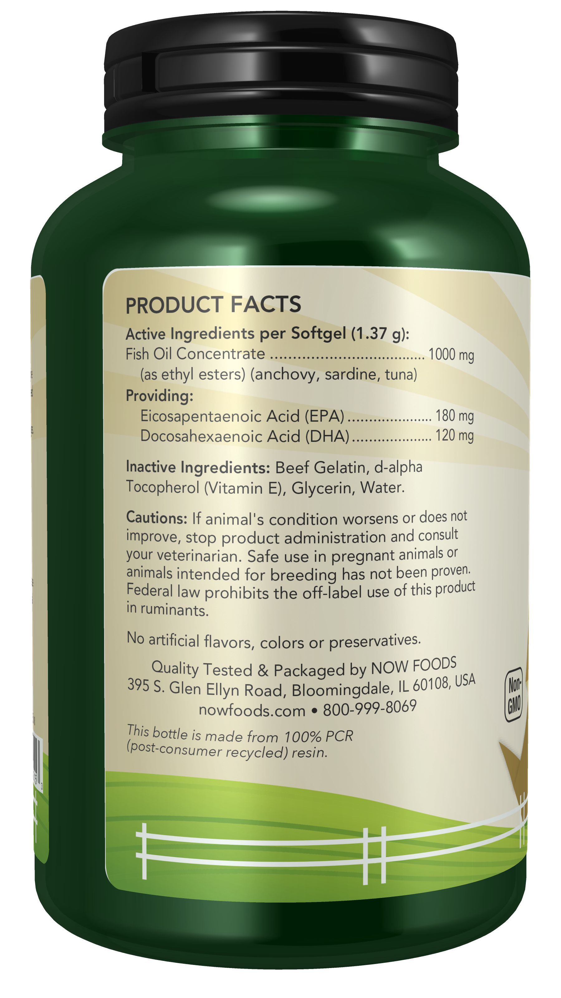NOW Pet Health, Omega 3 Supplement, For Cats & Dogs, 180 Softgels