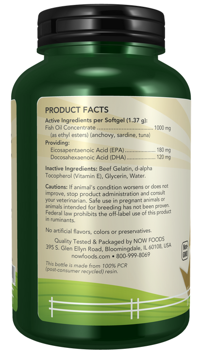 NOW Pet Health, Omega 3 Supplement, For Cats & Dogs, 180 Softgels