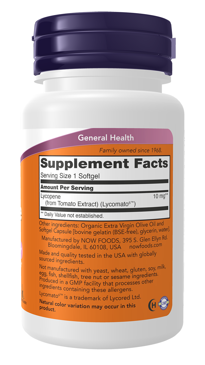 NOW Supplements, Lycopene 10 mg with Extract from Tomatoes, 60 Softgels