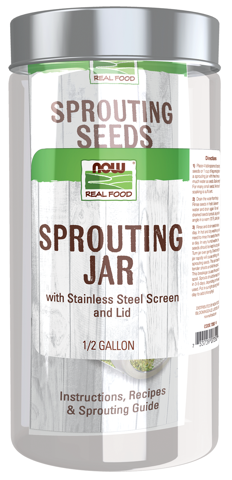 NOW Foods, Sprouting Jar with Stainless Steel Screen, 1 Jar