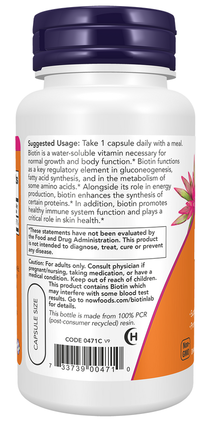 NOW Supplements, Biotin 5,000 mcg, Amino Acid Metabolism*, 60 Veg Caps
