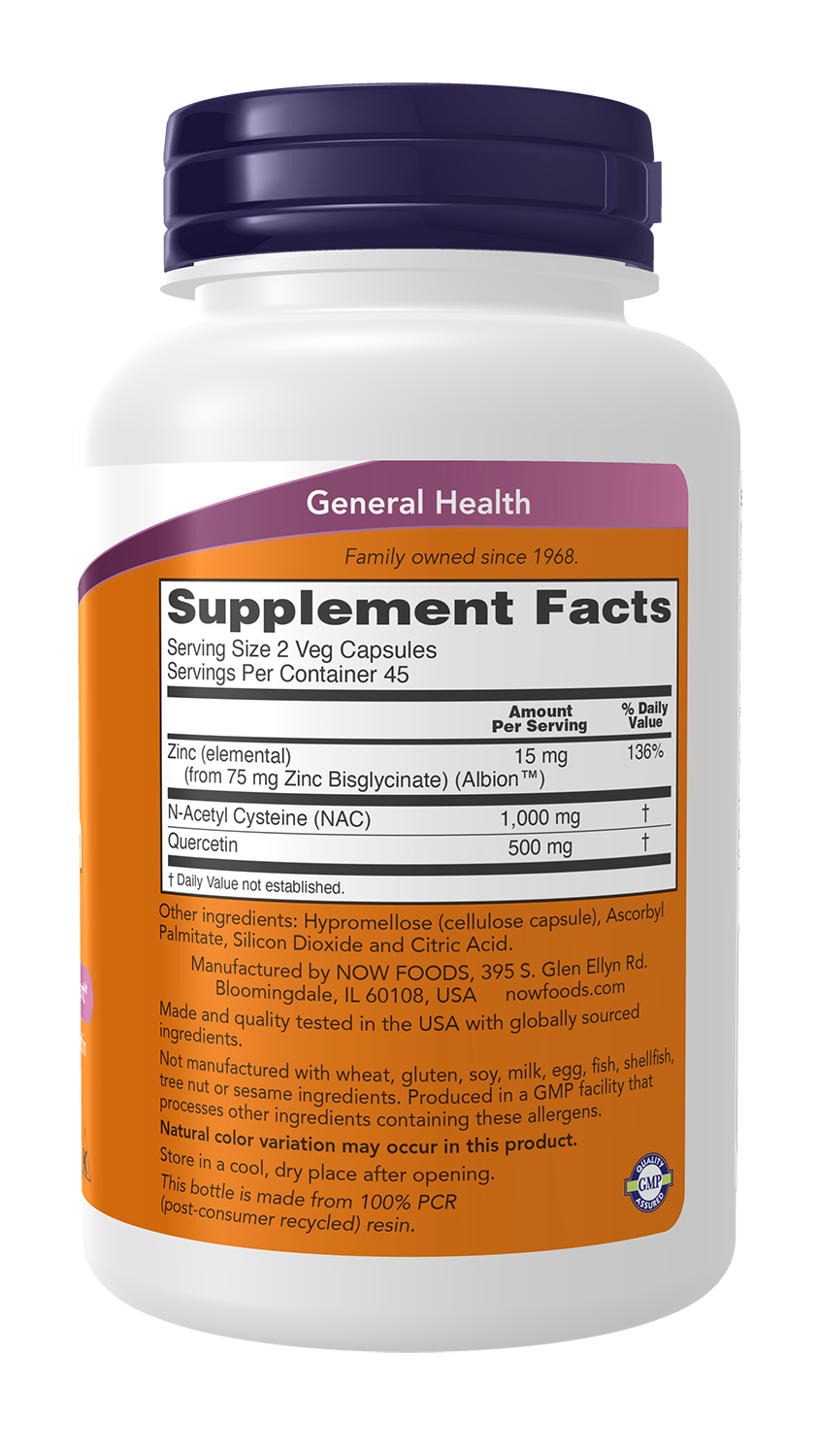 NOW Supplements, NAC Quercetin and Zinc, Respiratory Support*, 90 Veg Caps