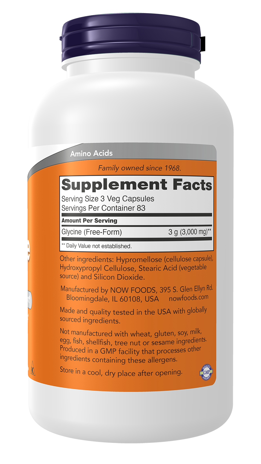NOW Supplements, Glycine 1,000 mg, Free-Form, 250 Veg Caps