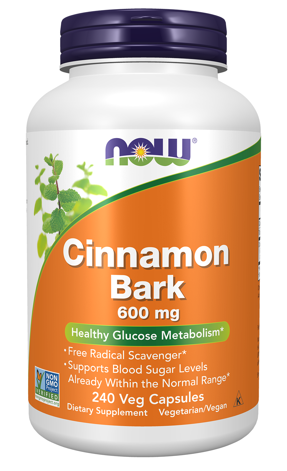 NOW Supplements, Cinnamon Bark 600 mg, Non-GMO Project Verified, Healthy Glucose Metabolism*, 240 Veg Capsules