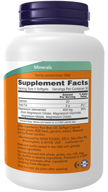 NOW Supplements, Magnesium Citrate, With Glycinate & Malate, 90 Softgels
