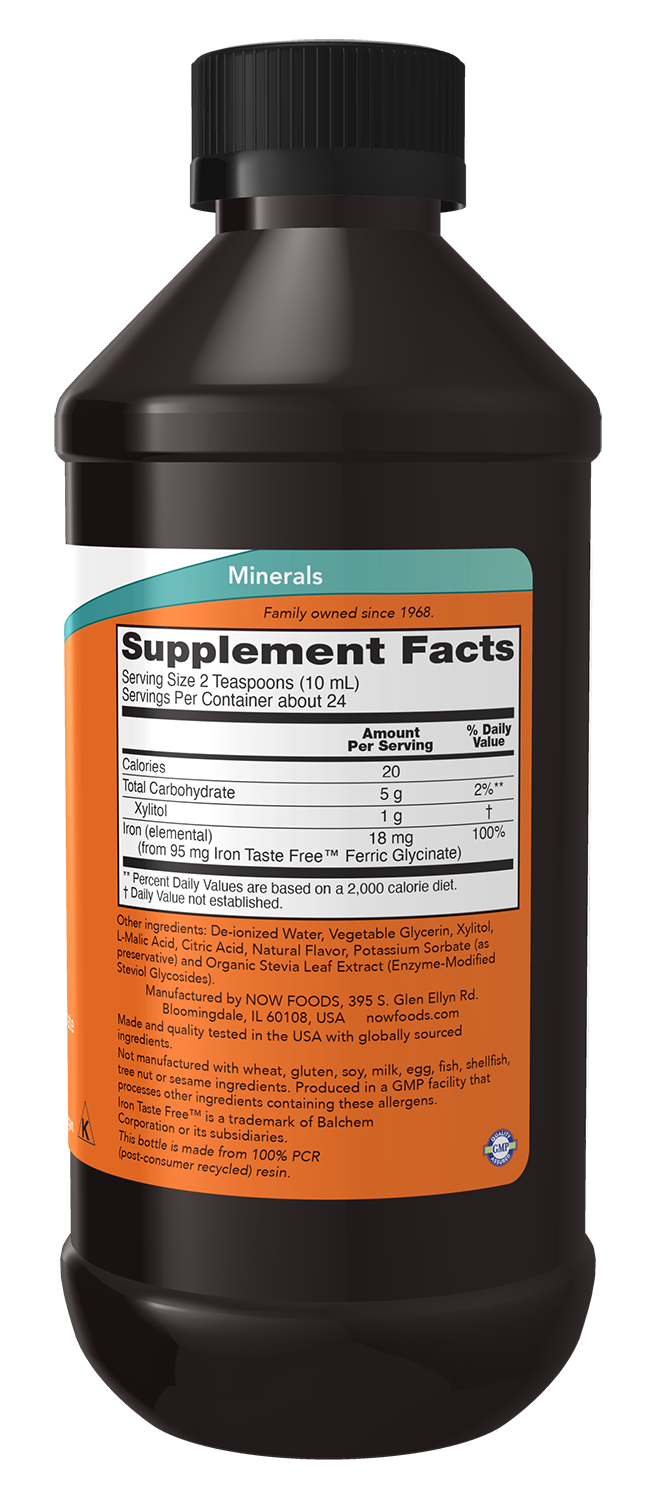 NOW Supplements, Iron Liquid 18 mg per serving, Non-Constipating*, 8 oz