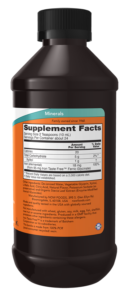 NOW Supplements, Iron Liquid 18 mg per serving, Non-Constipating*, 8 oz