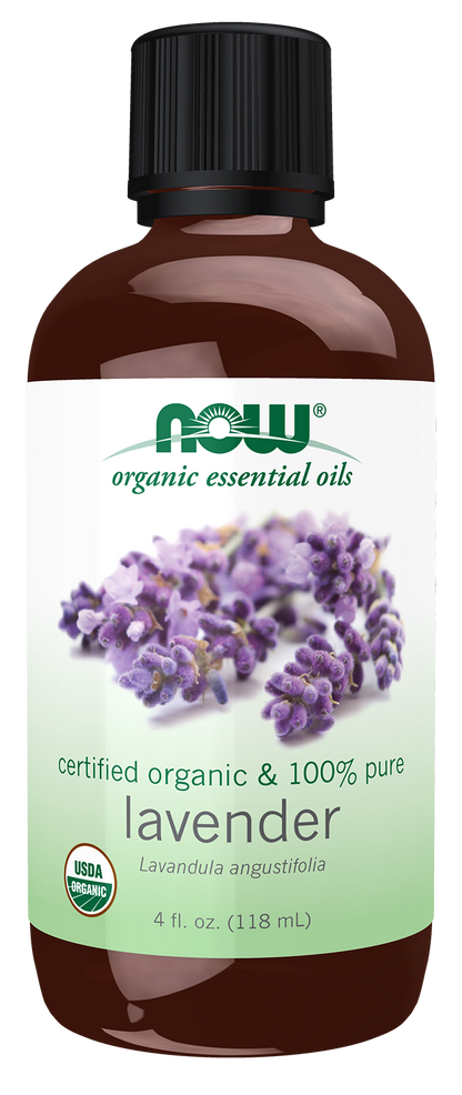 NOW Essential Oils, Organic Lavender Oil, Steam Dist., Undiluted, 4 fl. oz