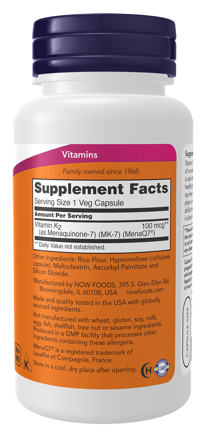 NOW Supplements, MK-7 Vitamin K-2 100 mcg, 120 Veg Caps