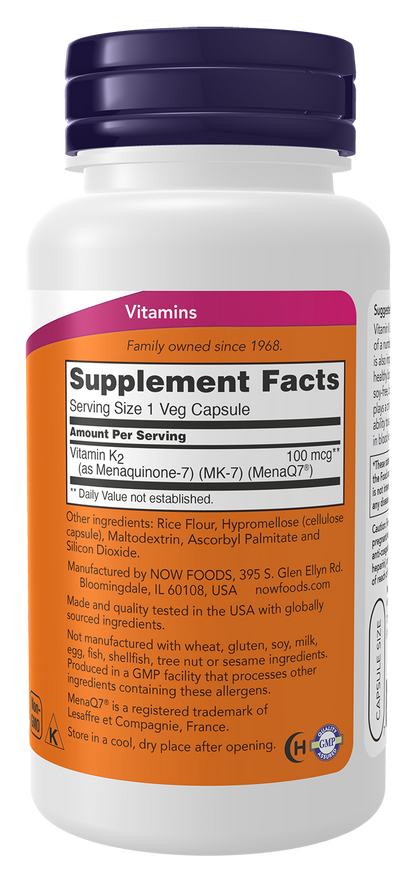 NOW Supplements, MK-7 Vitamin K-2 100 mcg, 120 Veg Caps