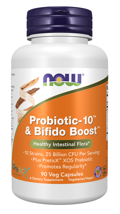 NOW Supplements, Probiotic-10™ & Bifido Boost™ with 10 Strains, 90 Veg Caps