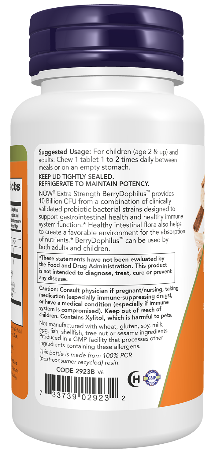 NOW Supplements, BerryDophilus™, 10 Billion, 10 Strains, 50 Chewables