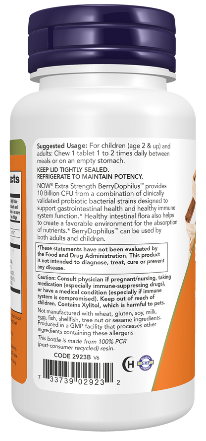 NOW Supplements, BerryDophilus™, 10 Billion, 10 Strains, 50 Chewables