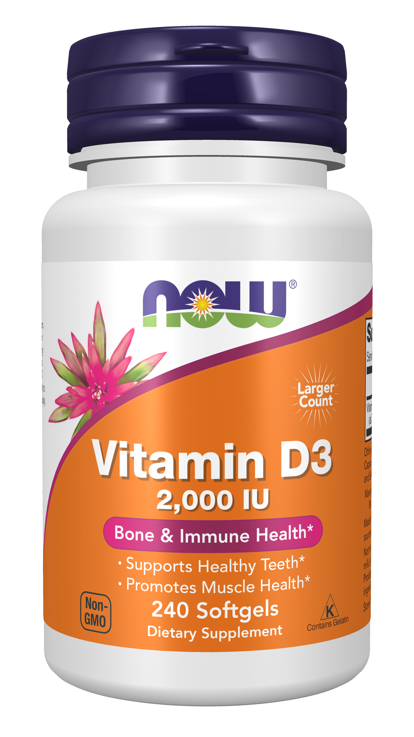 NOW Supplements, Vitamin D-3 2,000 IU, Structural Support*, 240 Softgels