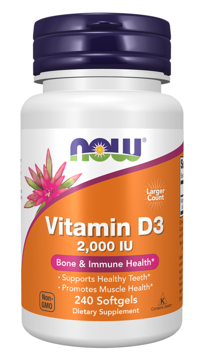 NOW Supplements, Vitamin D-3 2,000 IU, Structural Support*, 240 Softgels