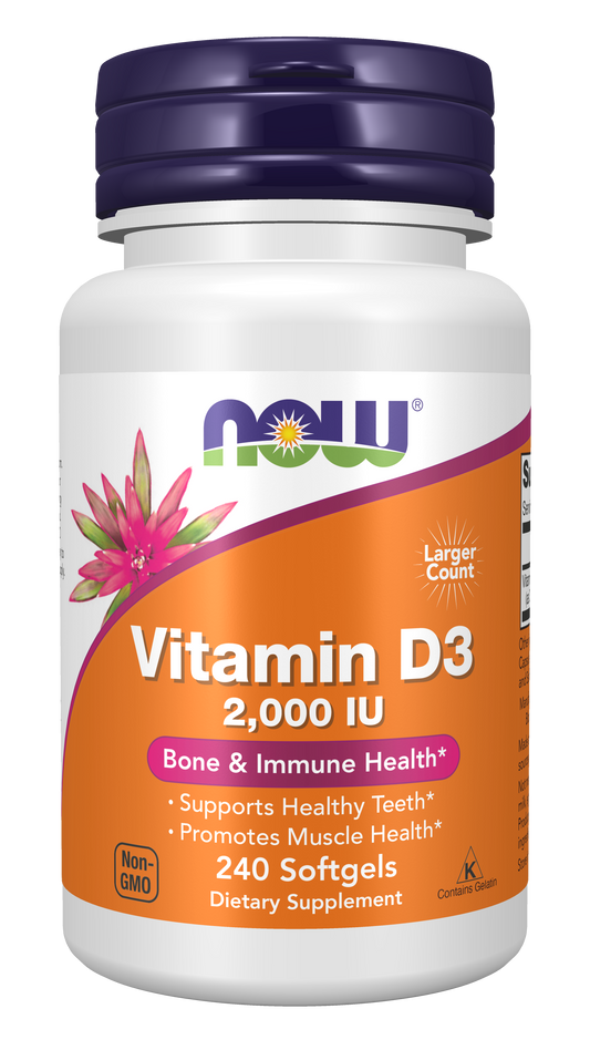NOW Supplements, Vitamin D-3 2,000 IU, Structural Support*, 240 Softgels