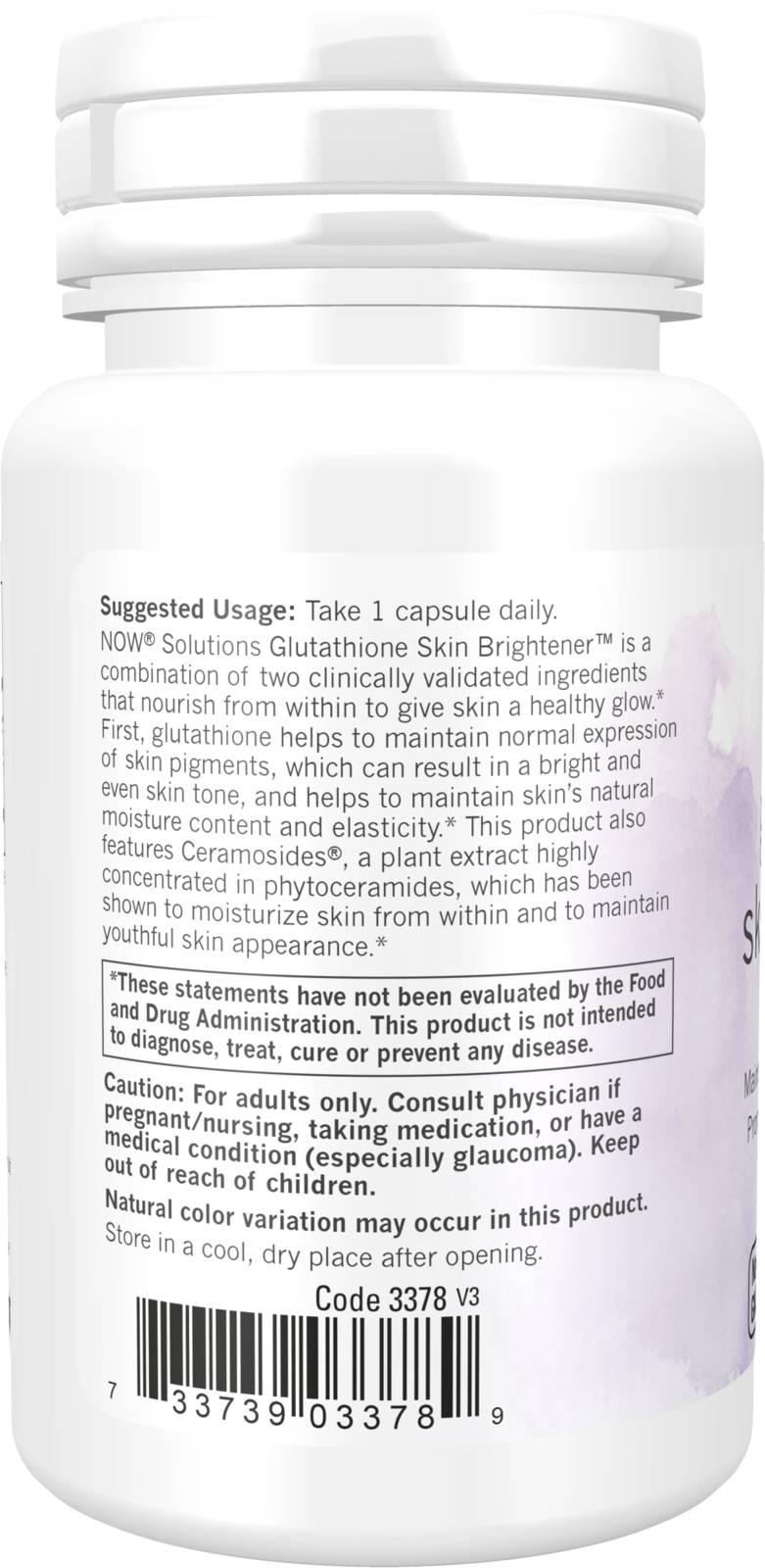 NOW Solutions, Glutathione Skin Brightener with Ceramosides®, 30 Veg Caps