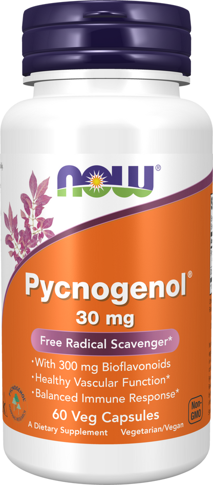 NOW Supplements, Pycnogenol 30 mg with 300 mg Bioflavonoids, 60 Veg Caps