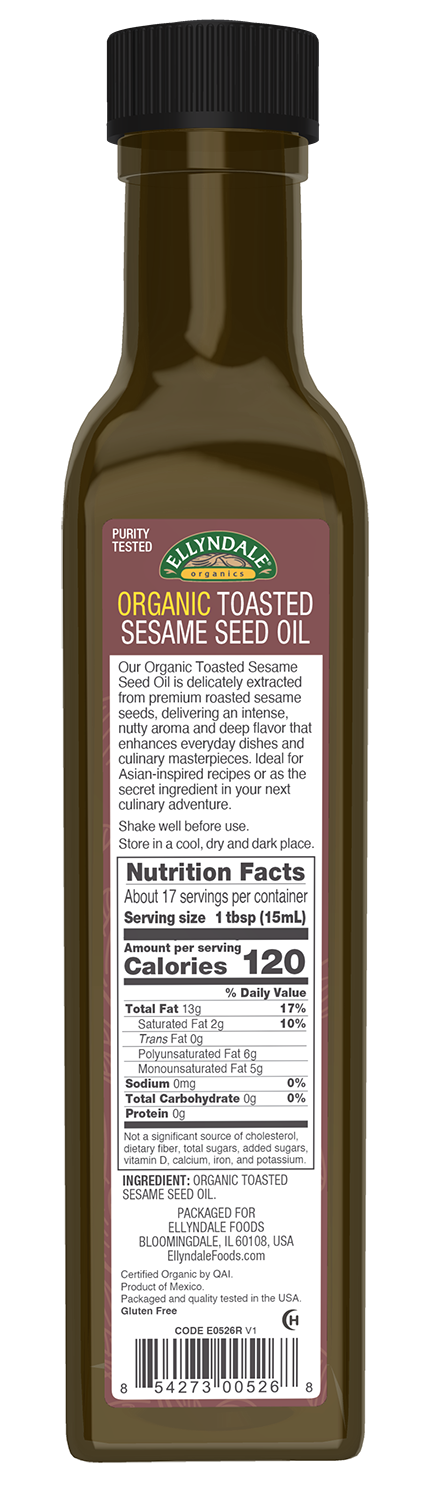 Ellyndale® Toasted and Organic Sesame Seed Oil, Glass Bottle, 8.45 fl. oz.