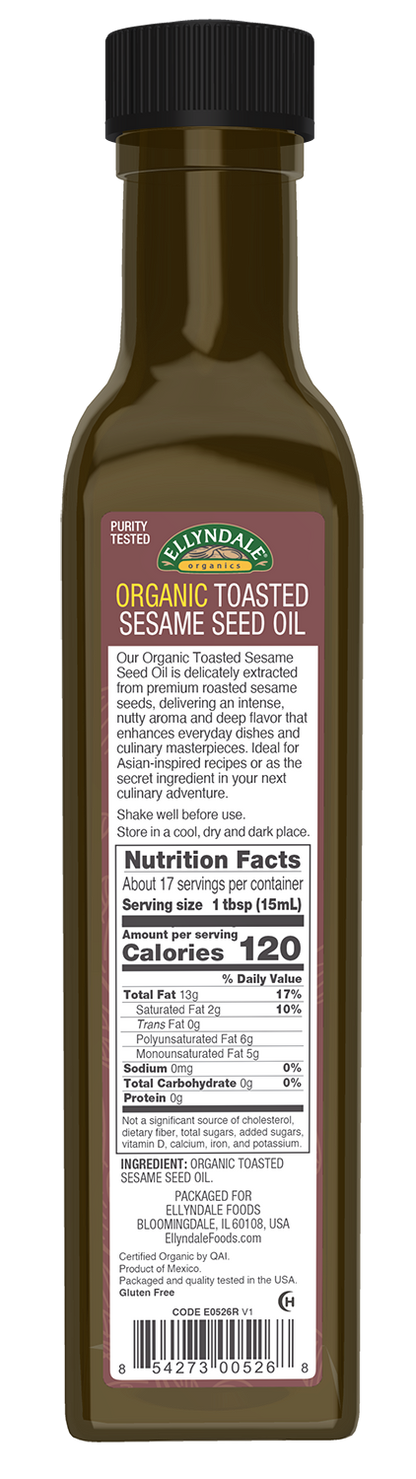 Ellyndale® Toasted and Organic Sesame Seed Oil, Glass Bottle, 8.45 fl. oz.