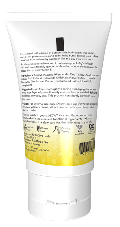 NOW Baby, Diaper Butter Paste, Fragrance Free, Parabens, Phthalates, or Petrolatum, 2-Ounce