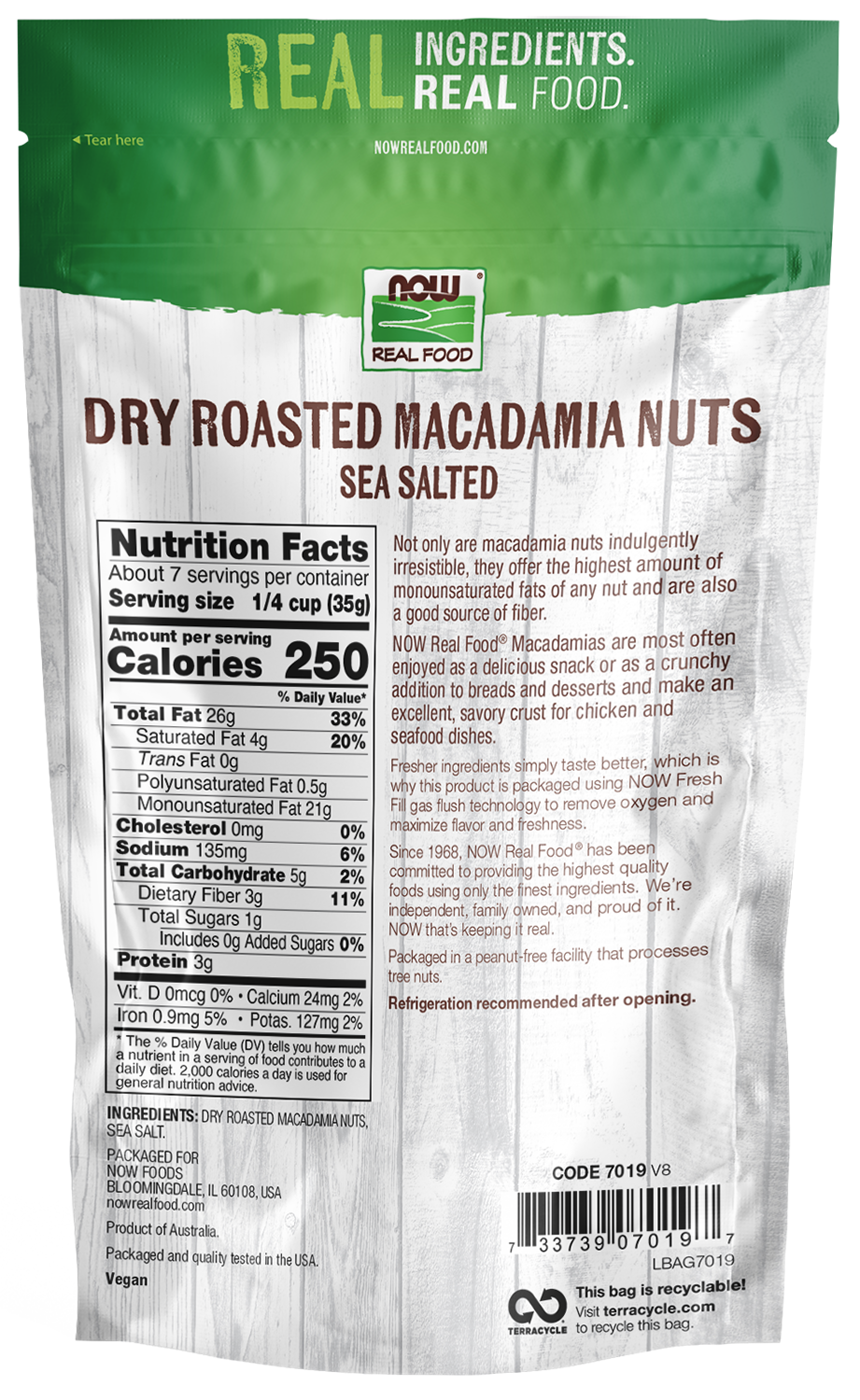 NOW Foods, Macadamia Nuts, Dry Roasted, Sea Salted, Source of Fiber, 9 oz