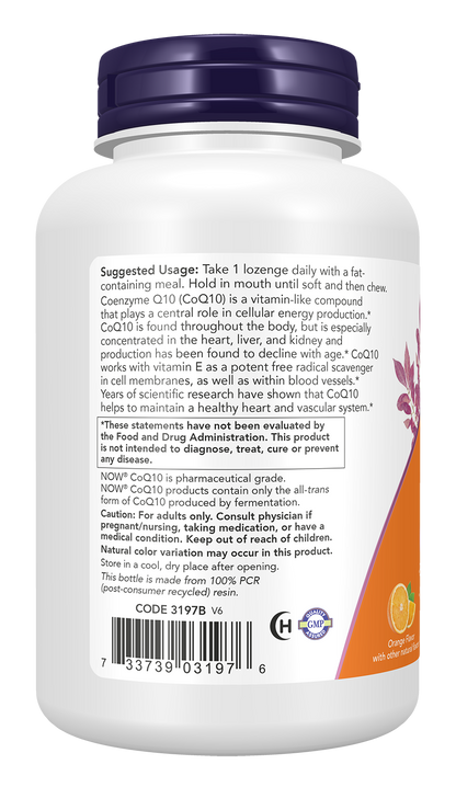 NOW Supplements, CoQ10 200 mg, Pharmaceutical Grade, 90 Lozenges