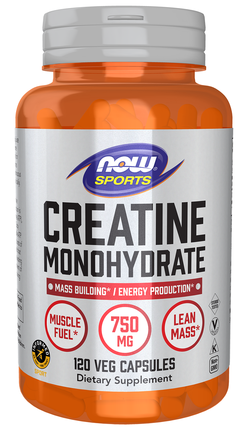 NOW Sports, Creatine Monohydrate 750 mg, Muscel Fuel*, 120 Veg Caps