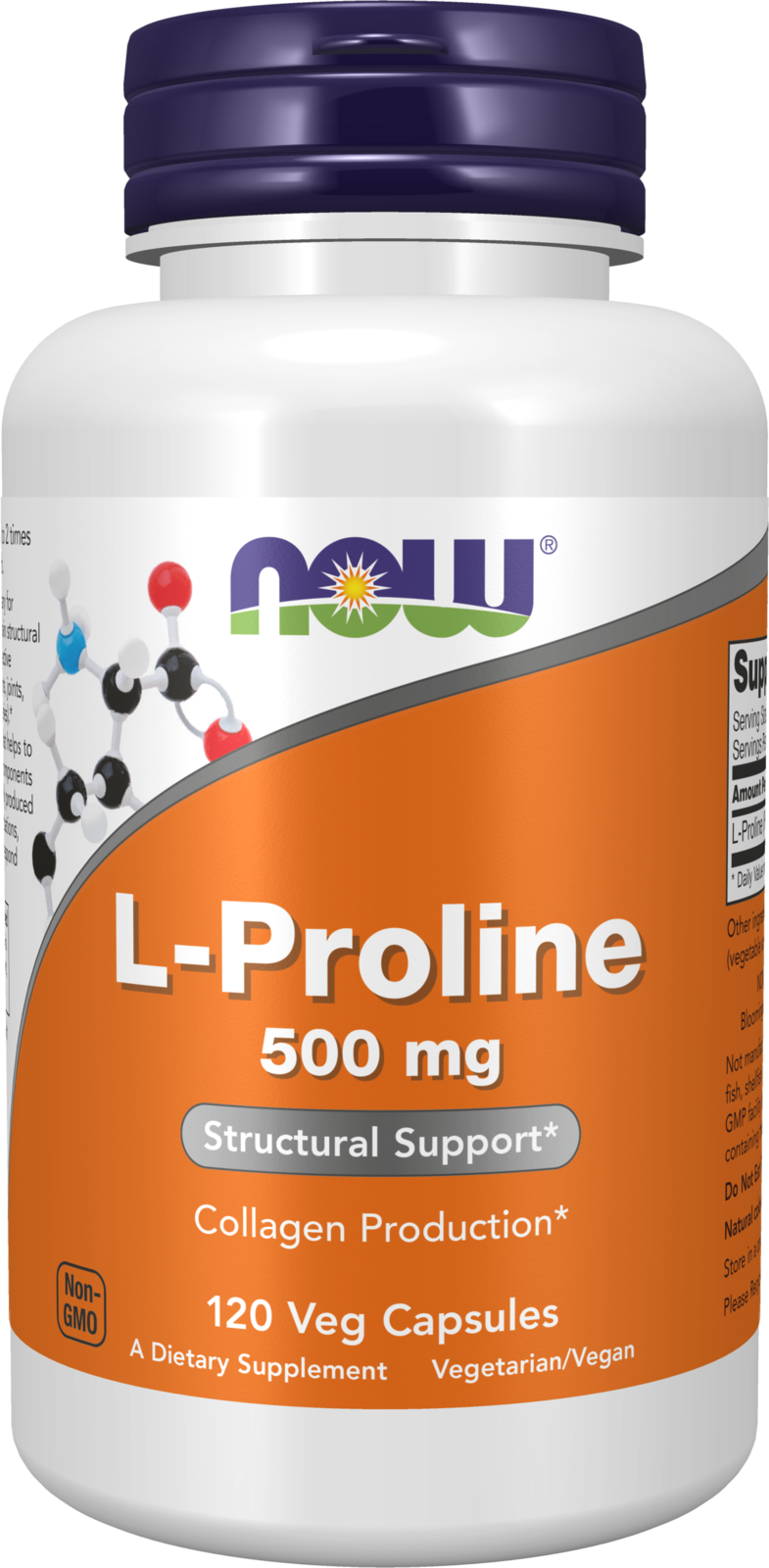 NOW Supplements, L-Proline 500 mg, Collagen Production*, 120 Veg Caps