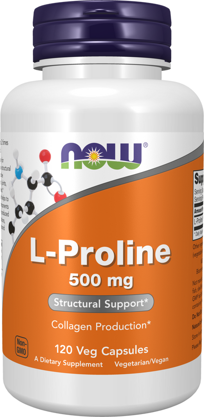 NOW Supplements, L-Proline 500 mg, Collagen Production*, 120 Veg Caps
