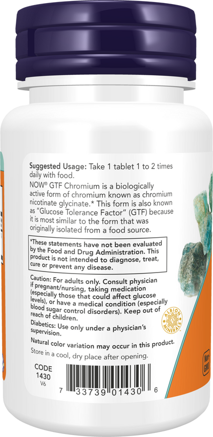 NOW Supplements, GTF (Glucose Tolerance Factor) Chromium 200 mcg, 100 Tabs