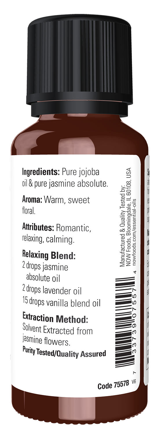NOW Essential Oils, Jasmine Absolute Oil Blend with Jojoba, 1 fl. oz